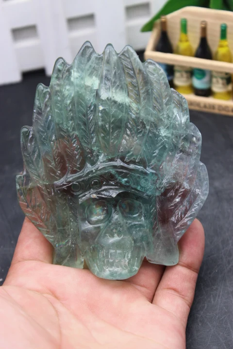 

217 grams of natural quartz crystal green fluorite feather skull to heal