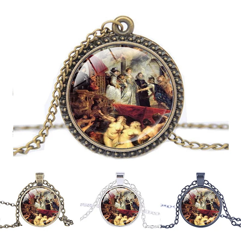

Peter Paul Rubens Painting pendant Maria de' Medici's arrival in Marseille necklace bridesmaid Glass Pendant Statement Necklace