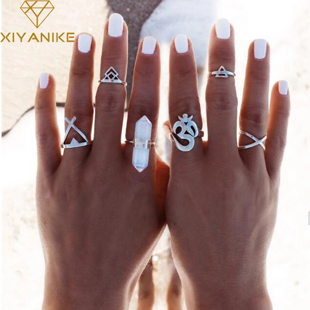 

XIYANIKE 6 UNIDS Turkish Natural Stone Rings Sets Bohemian Vintage Midi Knuckle Ring Rings Adjustable Opening For Women Gift R14