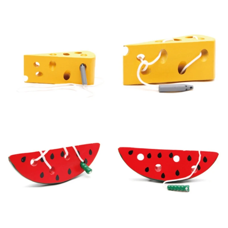 

1Pcs Funny Baby Fruit Lacing Threading Game Wooden Puzzle Toy Cheese/Watermelon Children Kids Intelligence Development Toys