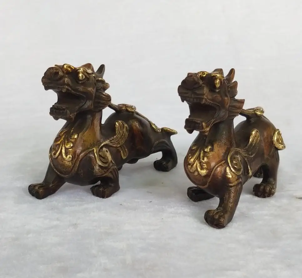 

Long 14CM /5.7 INCH Collection 1 Pai Chinese Old Handmade Gilt Bronze brave troops Sculpture home feng shui decoration statue