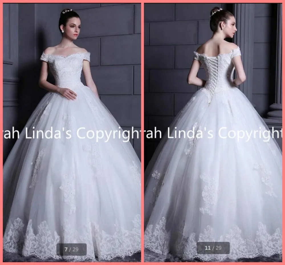 

Ball gown off the shoulder v neck wedding dresses lace appliques princess real picture bridal gowns cheap bride dress