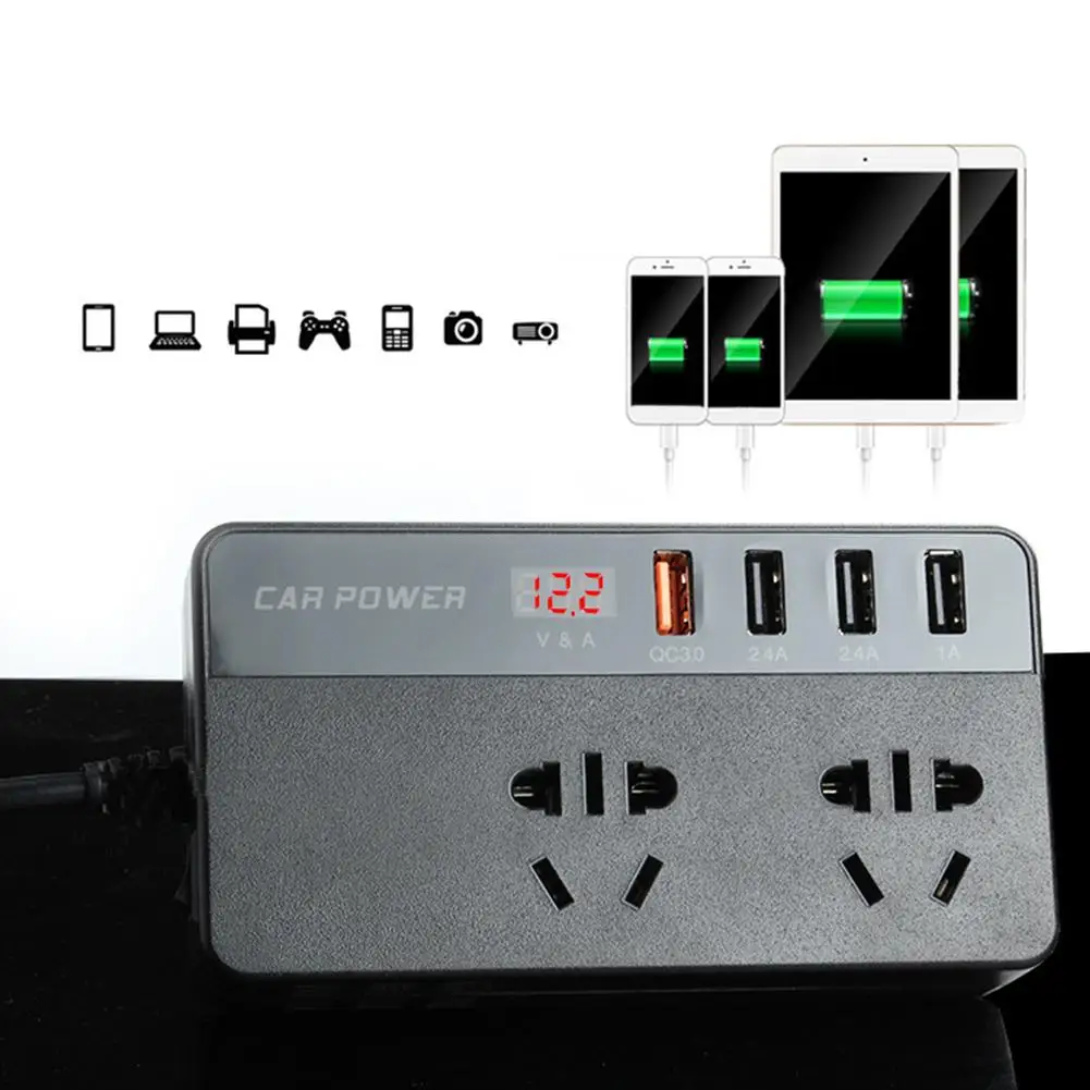 

Car Inverter Auto Inverter Cigarette Lighter Plug Power Converter With 4 USB Power Car Converter Socket QC 3.0 Fast Charger