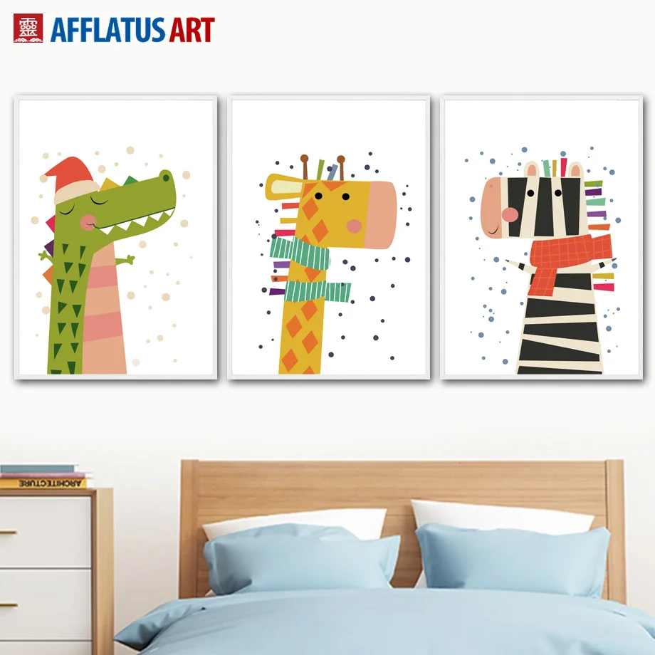 

Cartoon Giraffe Zebra Crocodile Penguin Wall Art Canvas Painting Nordic Posters And Prints Wall Pictures For Kids Room Decor