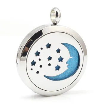

10pcs/lot 30mm Stainless Steel Moon and Star Aromatherapy Aroma Essential Oil Diffuser Pendant Locket Necklace Pendant