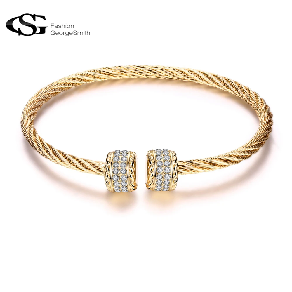 

GS bangles Gold Color Vintage Crystal jonc bracelet Pulseiras Ladies Elegant Round cuff Bracelets for Women Fashion Jewelry