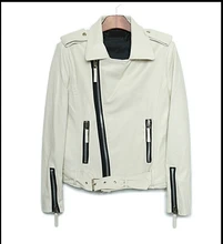 Original white oblique zipper epaulet short coat PU leather jacket fashion mens motorcycle faux leather jackets and coats M L XL