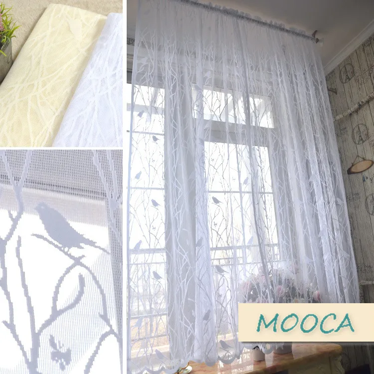 

White lace curtain bird sheet curtain for living room