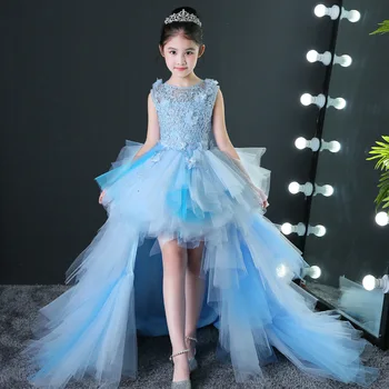 

Summer Beaded Girl Dress evening dress Princess dress Children's trailing wedding dress Small host catwalk piano costume flower