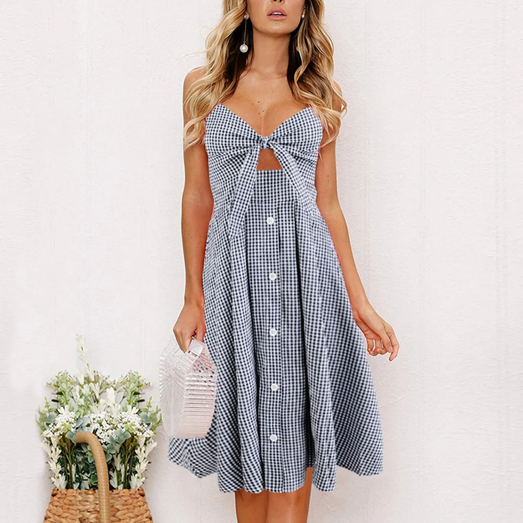 Buy Beach Buttons Party Dress Womens Holiday Bowknot