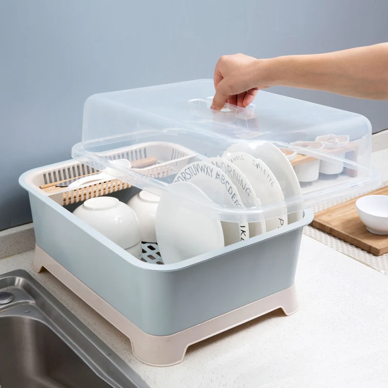 Tableware Container Drain Dust proof Storage Box Home Kitchen Tableware