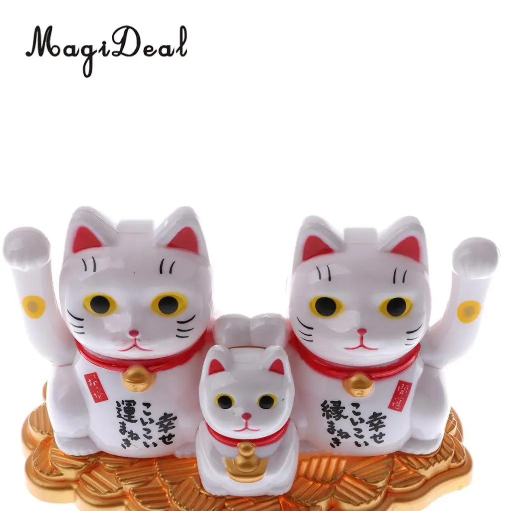 MagiDeal Hot Sale Solar Powered Bobbling Toy Waving Fortune Cat Family Home Office Desk Car Store Balcony Decor Children Toy