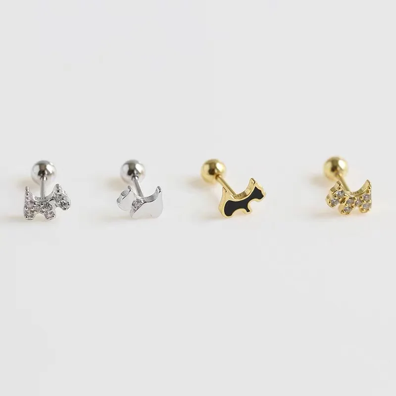 S925 стерлингового серебра серьги простой циркон шпилька в виде собаки серьга-винт серьги кости ногтей Модные солнцезащитные очки оптом, jewely