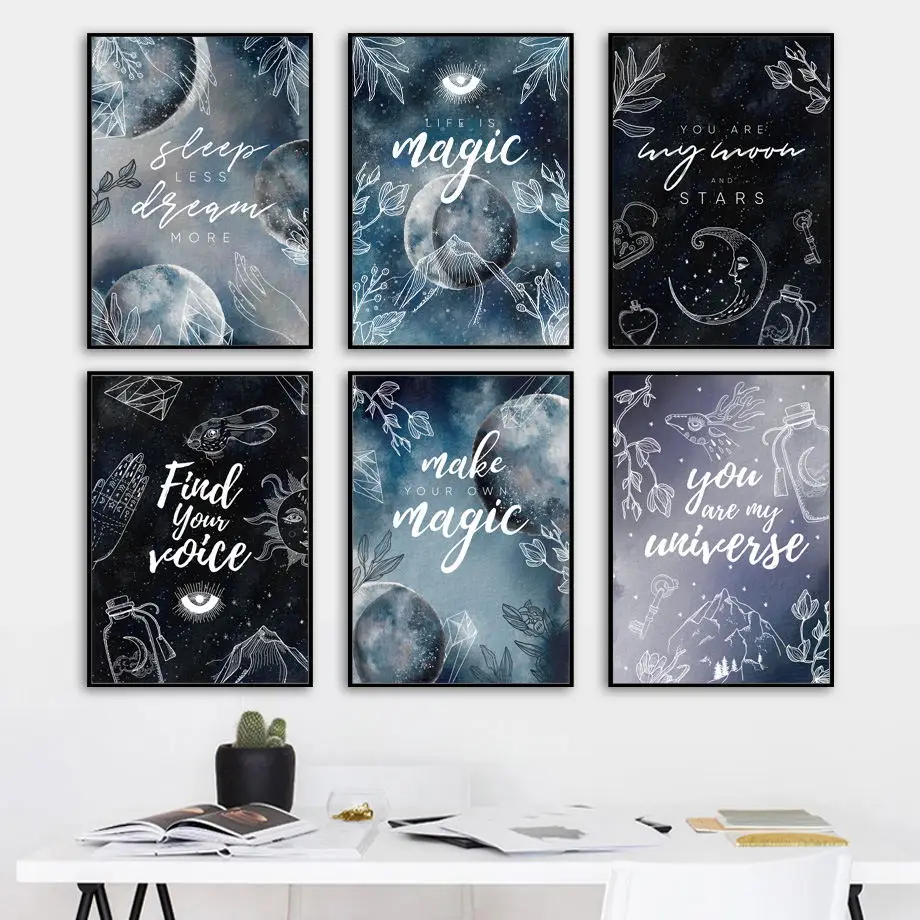 

Watercolor Motivational Quotes Starry Sky Wall Art Canvas Painting Nordic Posters And Prints Wall Pictures For Living Room Decor