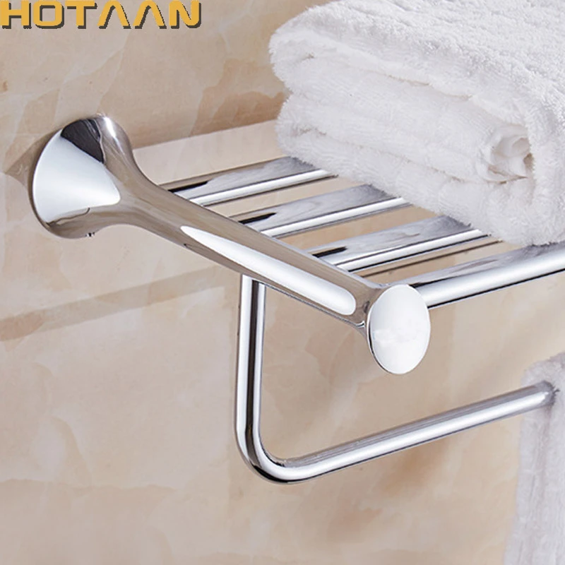 owhelmlqff Convenient and Durable Stainless Steel Wall Mounted Hotel Bathroom Towel Rack Rail Holder Storage Shelf