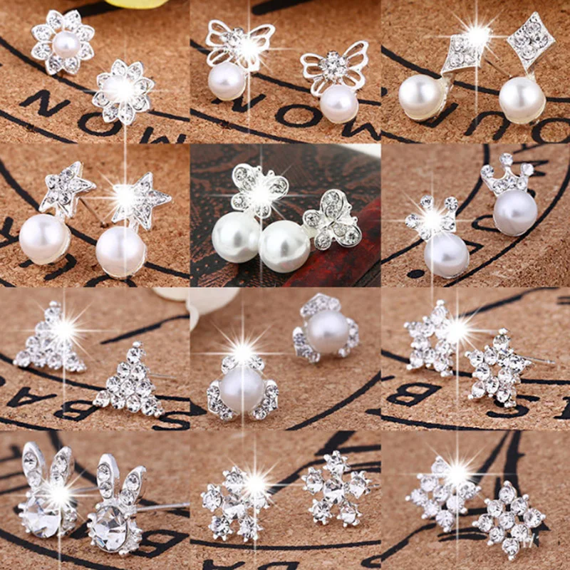 

hot 2019 new Crystal Flower drop pearl Earrings For Women fashion Jewelry Double Sided Gold Silver earrings gift Wholesale
