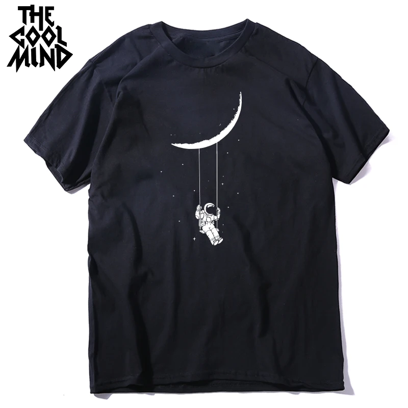 

THE COOLMIND 100% cotton short slleve funny moon print men T shirt casual summer loose men tshirt o-neck male t-shirt tee shirts