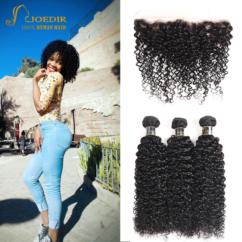 Joedir Hair Malaysian Kinky Curly Hair 3 Bundles With Lace Frontal
