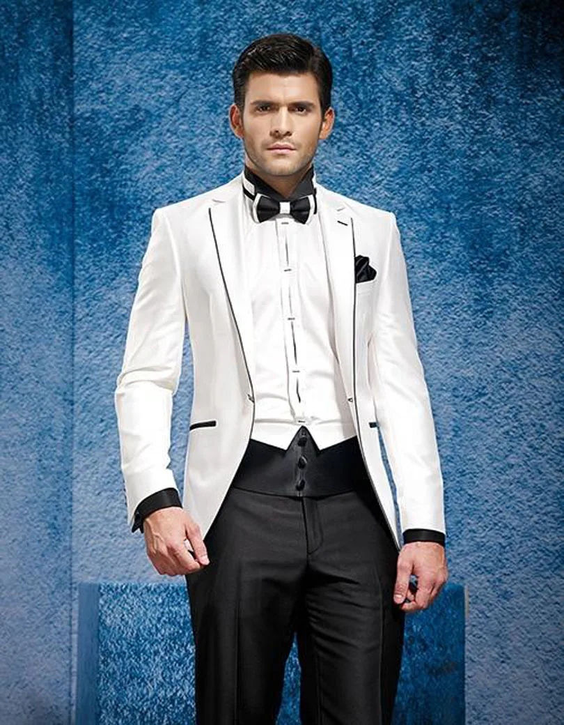 2018 New Style Slim Fit White Jacket Black pants Custom Made Groom