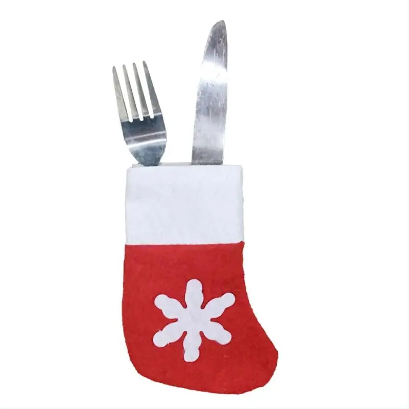 

6PCS/lot Snow Kitchen Tableware Holder Pocket Dinner Cutlery Bag Party Christmas table decoration Supply