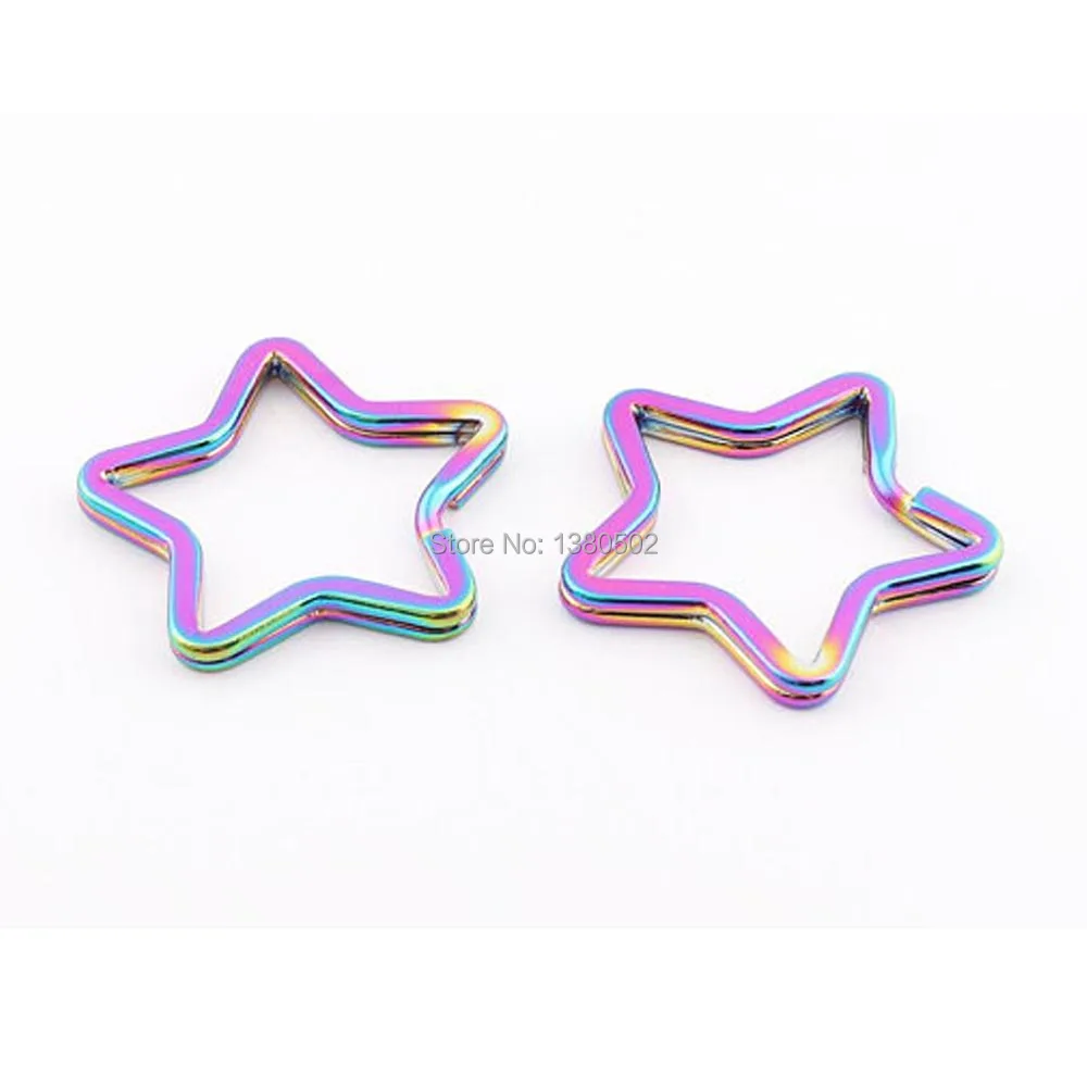 10PCS /lot 34mm multi color beautiful top quality star metal key ring key chain buckle for bag decoration