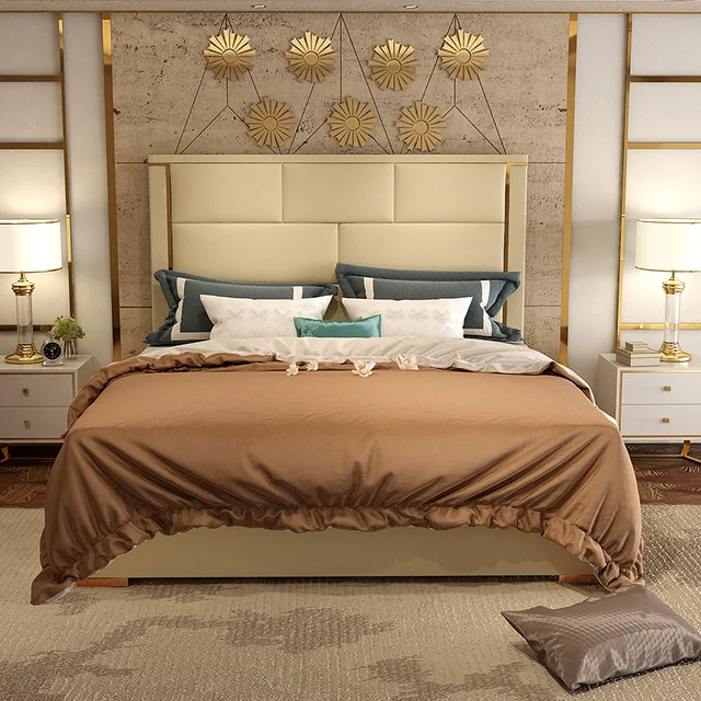2019 Post Modern Light Luxury Leather Stainless Steel Bed Master 2019 Post Modern Light Luxury Leather Stainless Steel Bed Master Room Double Nordic Wedding