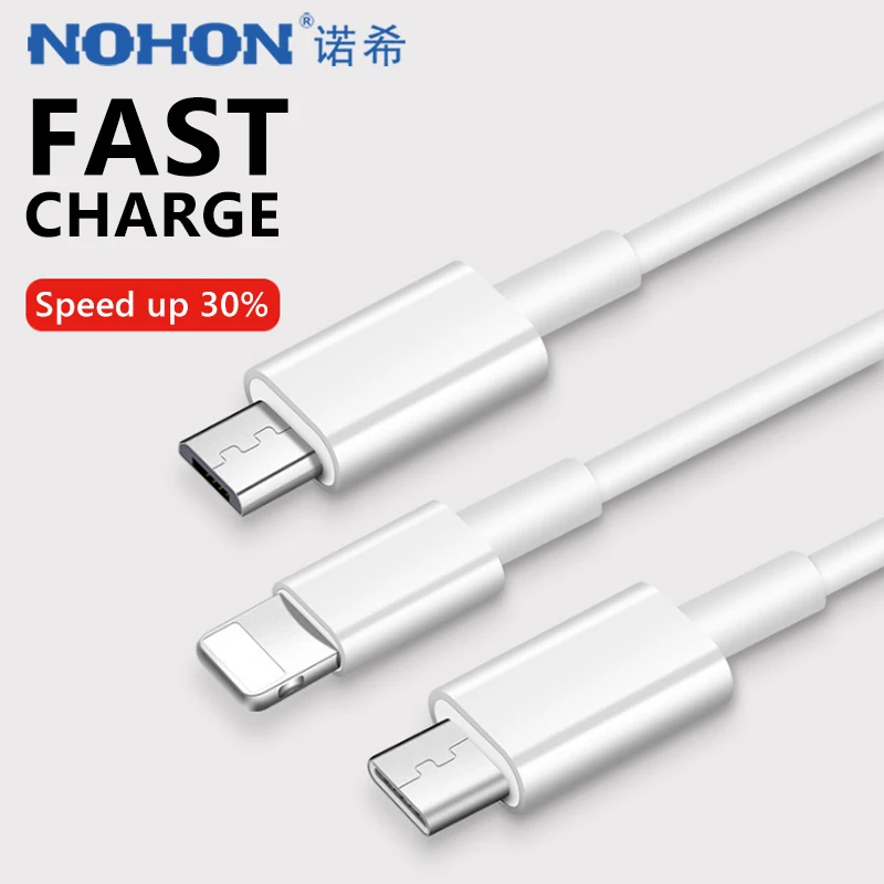 NOHON 3 в 1 зарядное устройство для iPhone XS XR X 8 7 Быстрая Зарядка Micro USB Type c шнур передачи