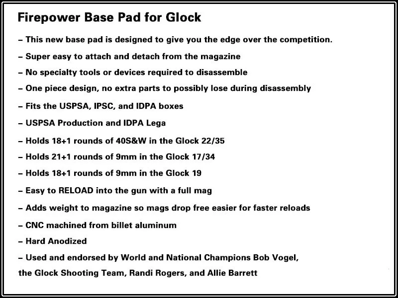 Огневая мощь база PAD подходит для Glock журнал IPSC и IDPA шестерни Airsoft тактический интимные аксессуары три цвета доступны