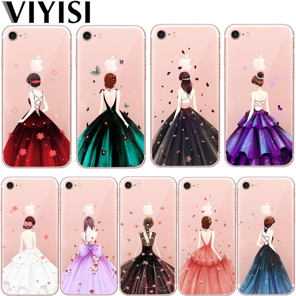 

Back Girl For Apple iPhone 7 X XS MAX XR 8 case 6 6S Plus 5 5S SE Phone Case Cover TPU Silicone Coque Etui Evening Dress Capinha