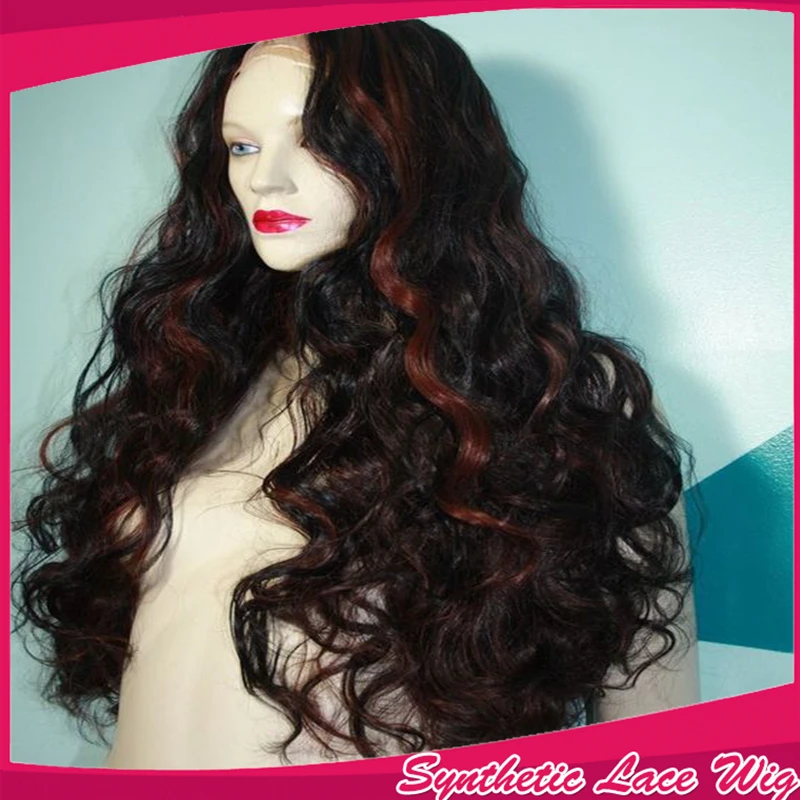 

Top Sale 2 Tones Ombre Wig With Baby Hair Heat Resistant Body Wavy Synthetic Lace Front Hair Cheap Cosplay Wigs for Black Women