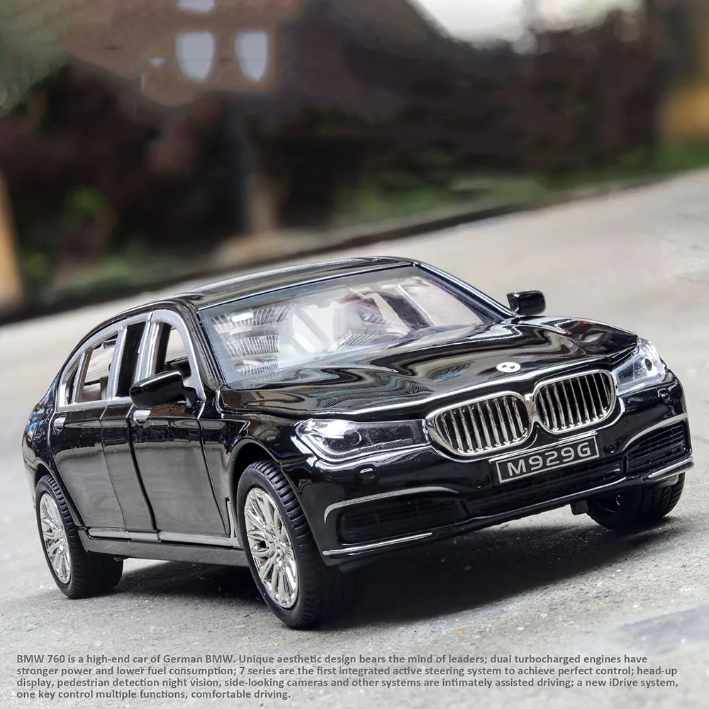 Diecast 1/24 Extend 760LI Model Simulation Metal Car Alloy Cars Lights Sound Vehicles Pull Back Toys Gifts For Kids Children