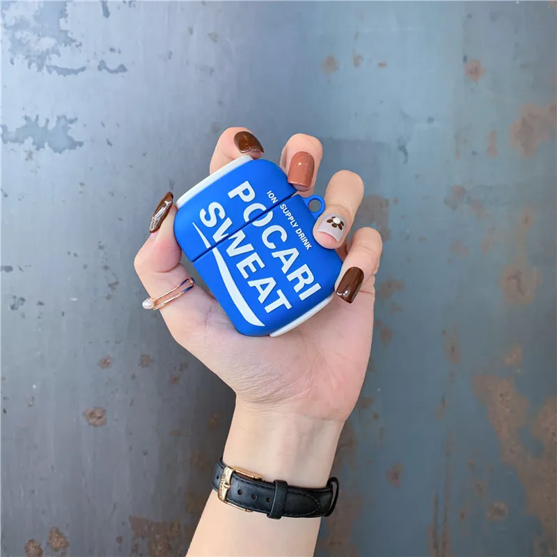 3D Симпатичные Pocari бутылки для пота корпусы гарнитурные для Apple Bluetooth наушники Airpods 1 2 силиконовый защитный чехол Аксессуары