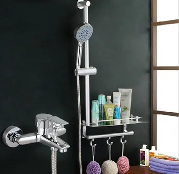 

Bathroom Shower Slide Bar shower faucet mixer taps sliding shower bar Shelf bath shower ABS Chrome with Hooks