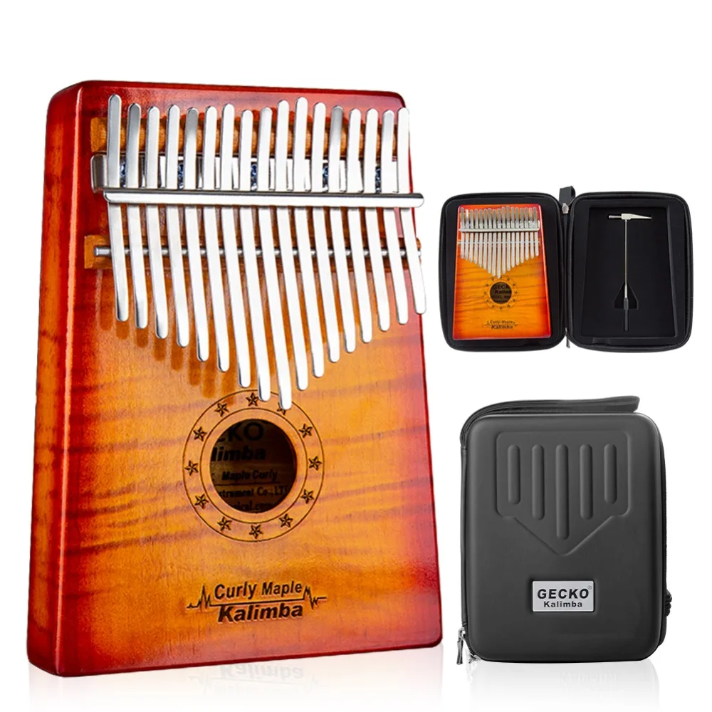 

C Tone GECKO Kalimba 17 Keys CURLY MAPLE Thumb Piano and EVA High Performance Protection Box, Tuning Hammer, MC-S