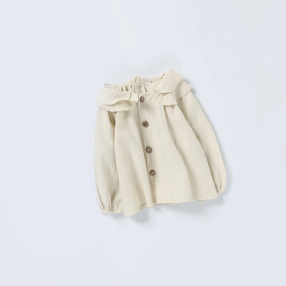 WeLaken Блузка для девочек Дети Детская одежда рубашка с длинными рукавами куртка с лацканами хлопковая рубашка с двойным воротником школьные блузки для маленьких девочек - Цвет: K05821Beige