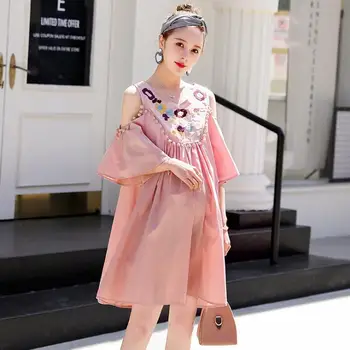 

Maternity summer dresses with embroidered floral dresses with bare shoulders