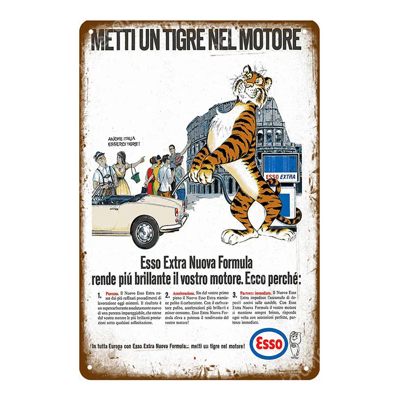 Ретро Esso Экстра металлические знаки тигровый двигатель масло плакат Декор для паба бар автомобиль гараж бензиновая пластина Винтаж украшение дома - Цвет: YD2538E