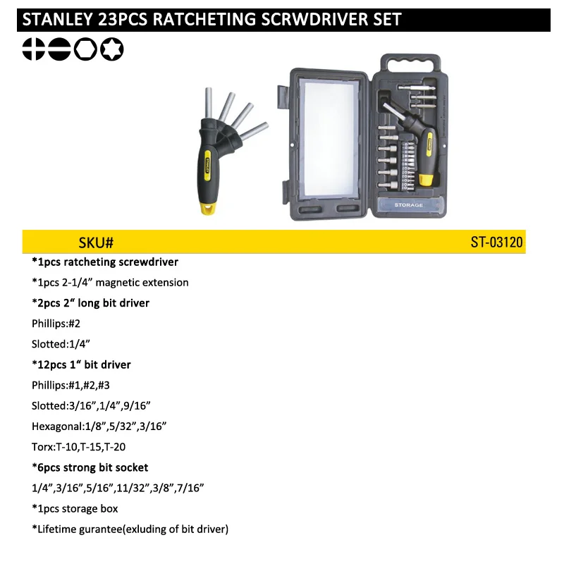 ST-03120 standley ratchet screwdriver set size