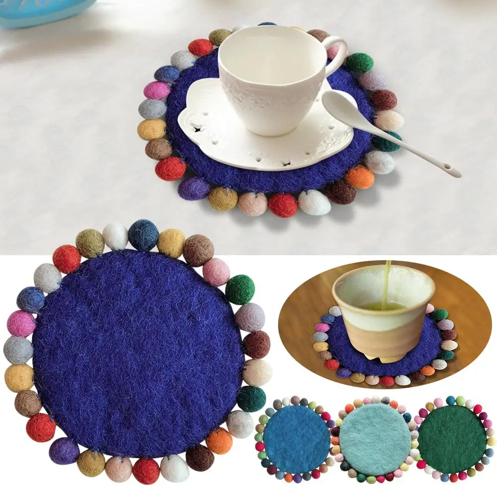 

Wool Felt Coaster Handmade Rainbow Color Placemat Pot Pad Insulation Poke Wool Drink Coasters Multicolor Scratch Free Absorbent