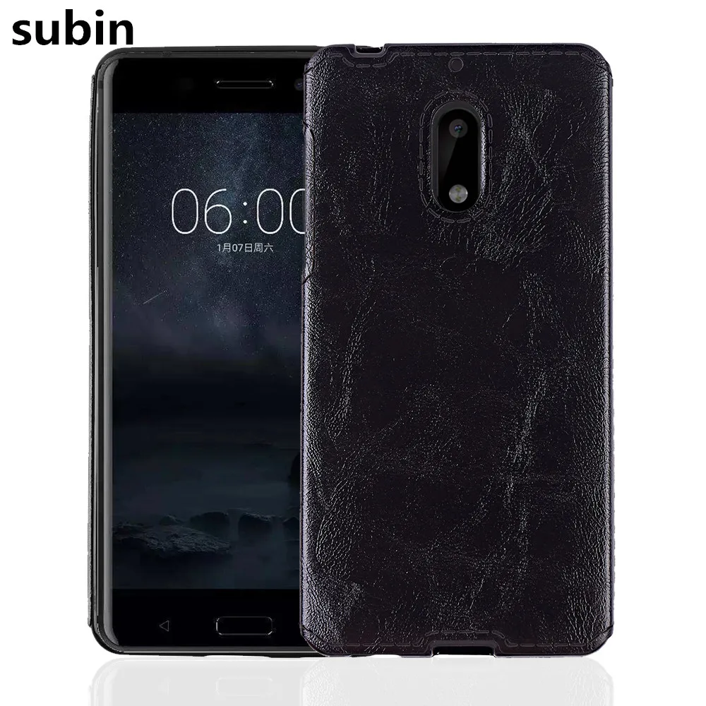 For Nokia 6 Case 5.5inch Soft TPU+PU Leather Paste skin Silicone Cover ...