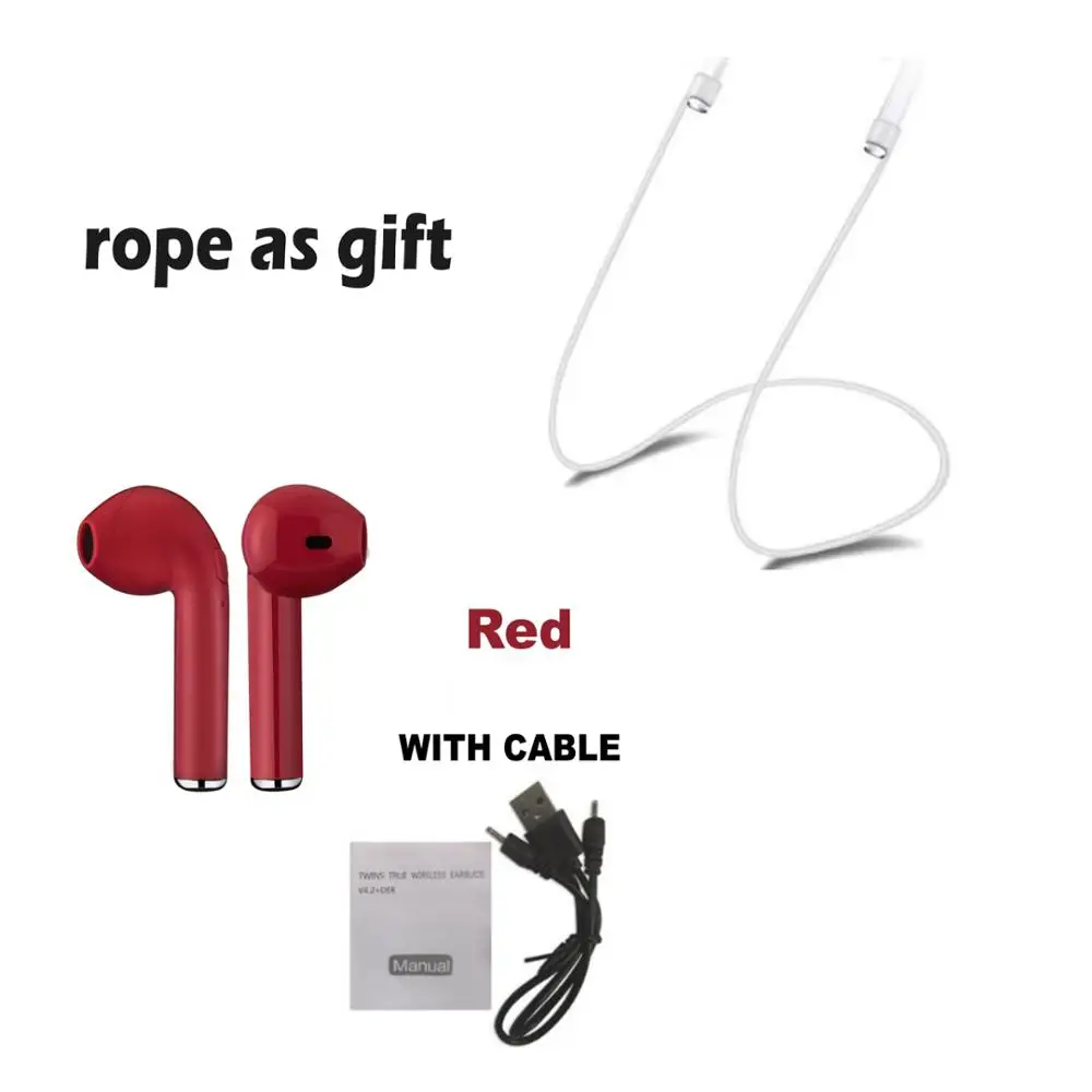 I7 i7s TWS Беспроводные наушники с микрофоном с зарядной коробкой Bluetooth наушники-вкладыши для Apple iphone xiaomi huawei+ веревка - Цвет: Red with Cable