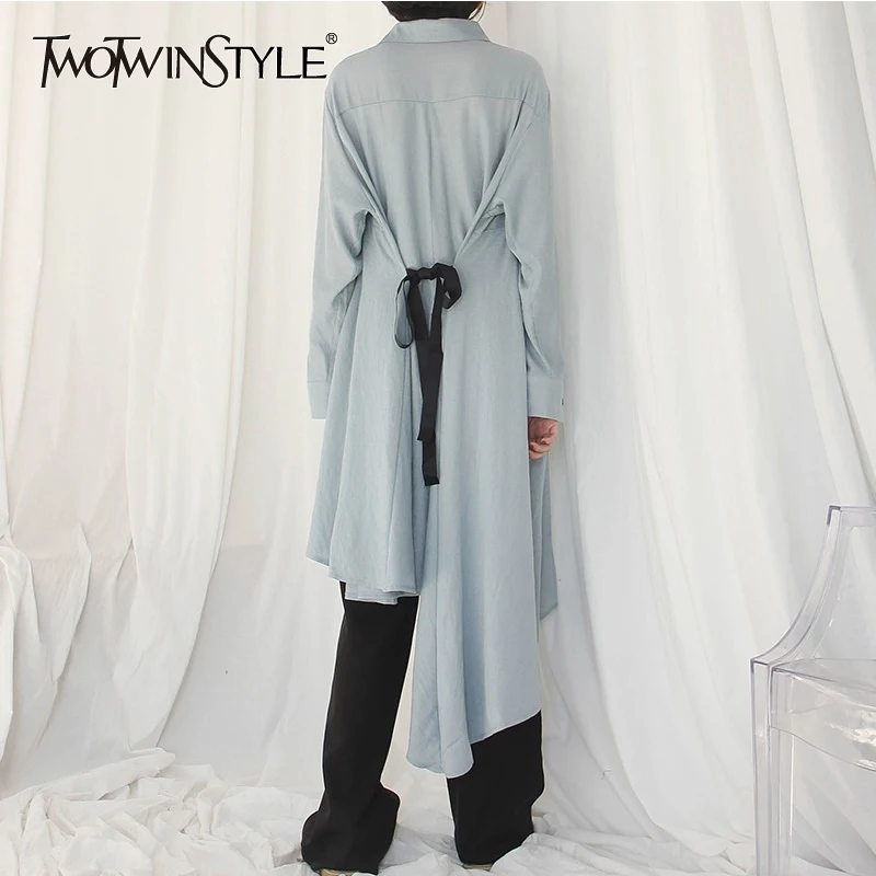 TWOTWINSTYLE кружевные платья рубашки женские с длинным рукавом Бандажное