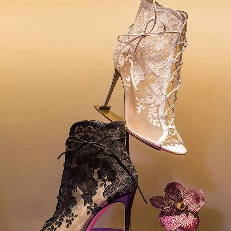 lace peep toe bootie sandals
