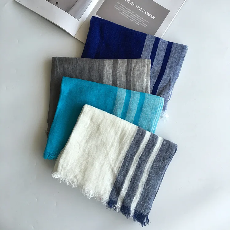 

100%Linen Striped Woman Scarf Hijab Foulard Shawls summer Scarves Women