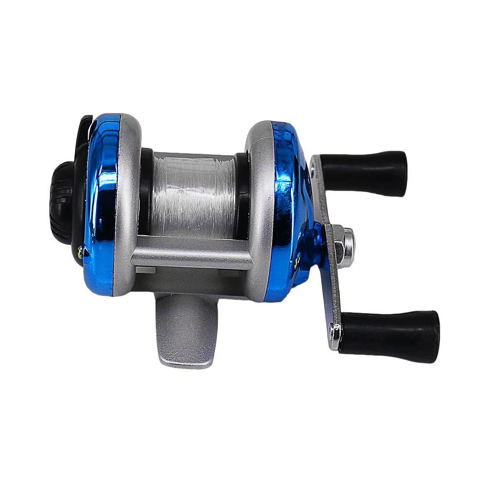 DEUKIO Mini Portable Ice Fishing Reel 1BB Dual Rocker Arm Baitcast Coil Roller Winter Bait Casting Fishing Reel with Line 90m