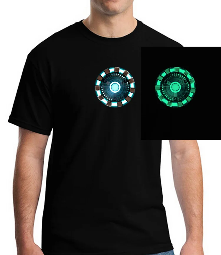 

Fashion man woman boy ironman iron man power core glow in dark luminous Short T-shirt Tshirt Masculinas underwear Top Tee top
