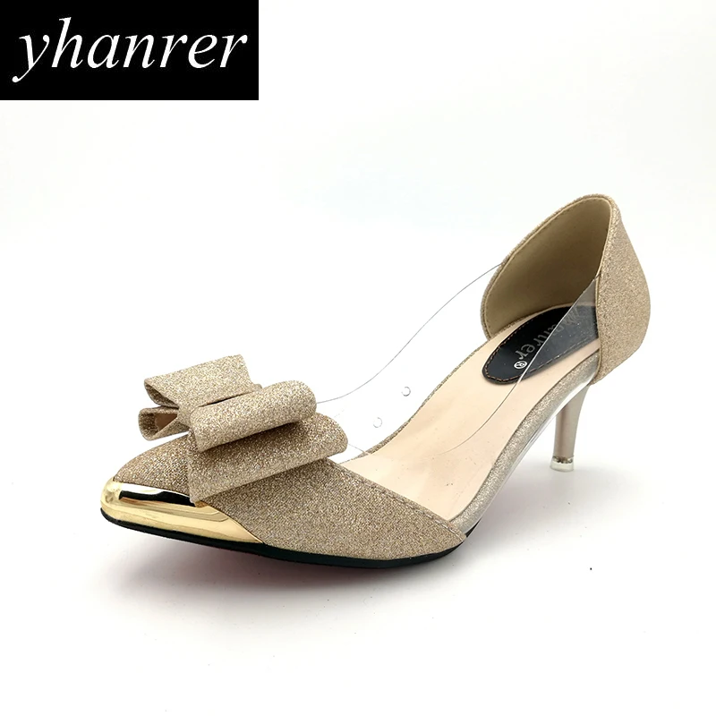 

New women bow-knot Kitten Heels Fashion Glitter high heels Stilettos Shallow Pointed Toe Pumps Wedding Party Shoes K406