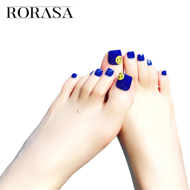 

Holiday Beach Blue Toenails Patch Summer Blue Smile Style Foot Artificial Fake Nails Full Cover Nails Tools False Nail Art Tips