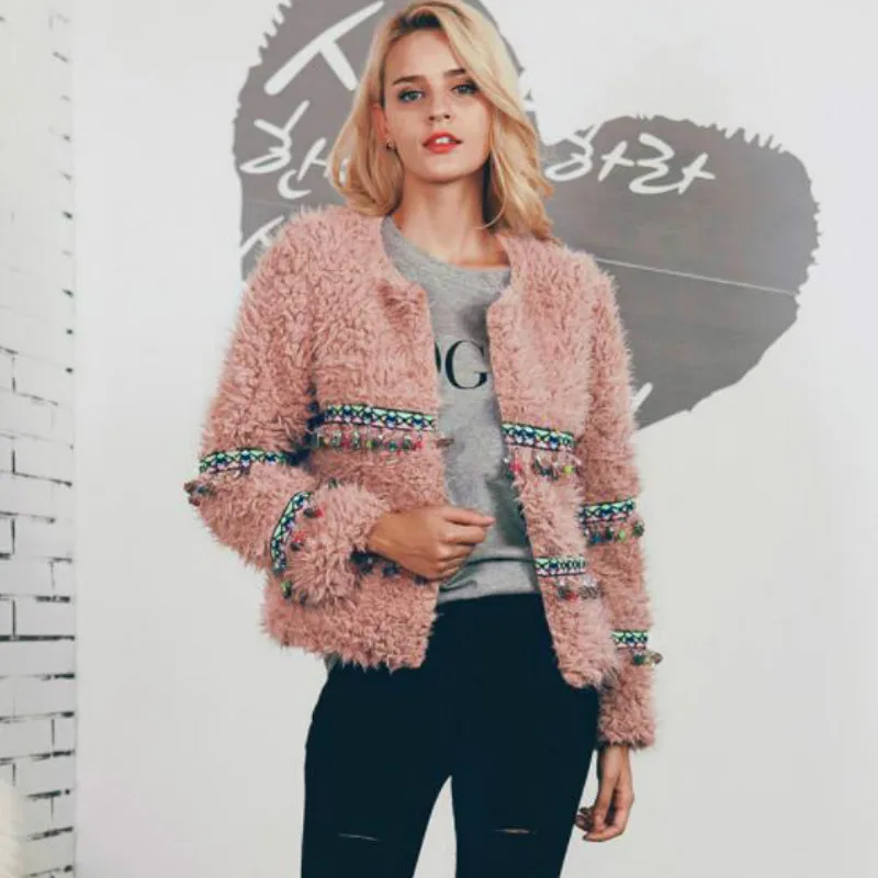 Women Faux Fur Jacket Imitation Lamb Fur Plush Parka Cashmere Coat