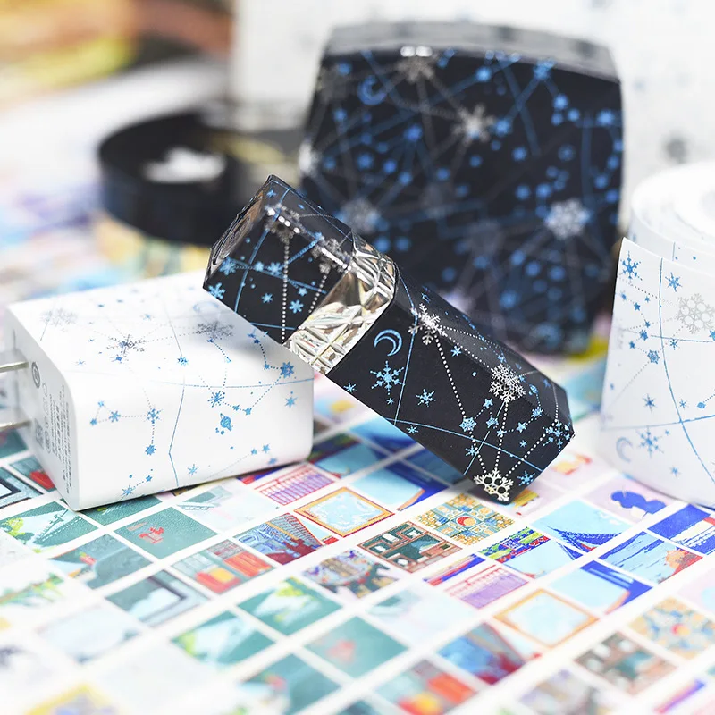 

50mm wide Star Snow Bronzing decoration washi tape DIY planner scrapbooking masking tape with Release Paper